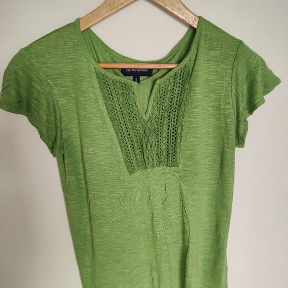 Cottonworld grass green asymmetric half sleeves top blouse unique colour - Picture 4 of 8